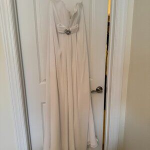 David's Bridal Strapless White Long Chiffon Wedding Gown, Size 12